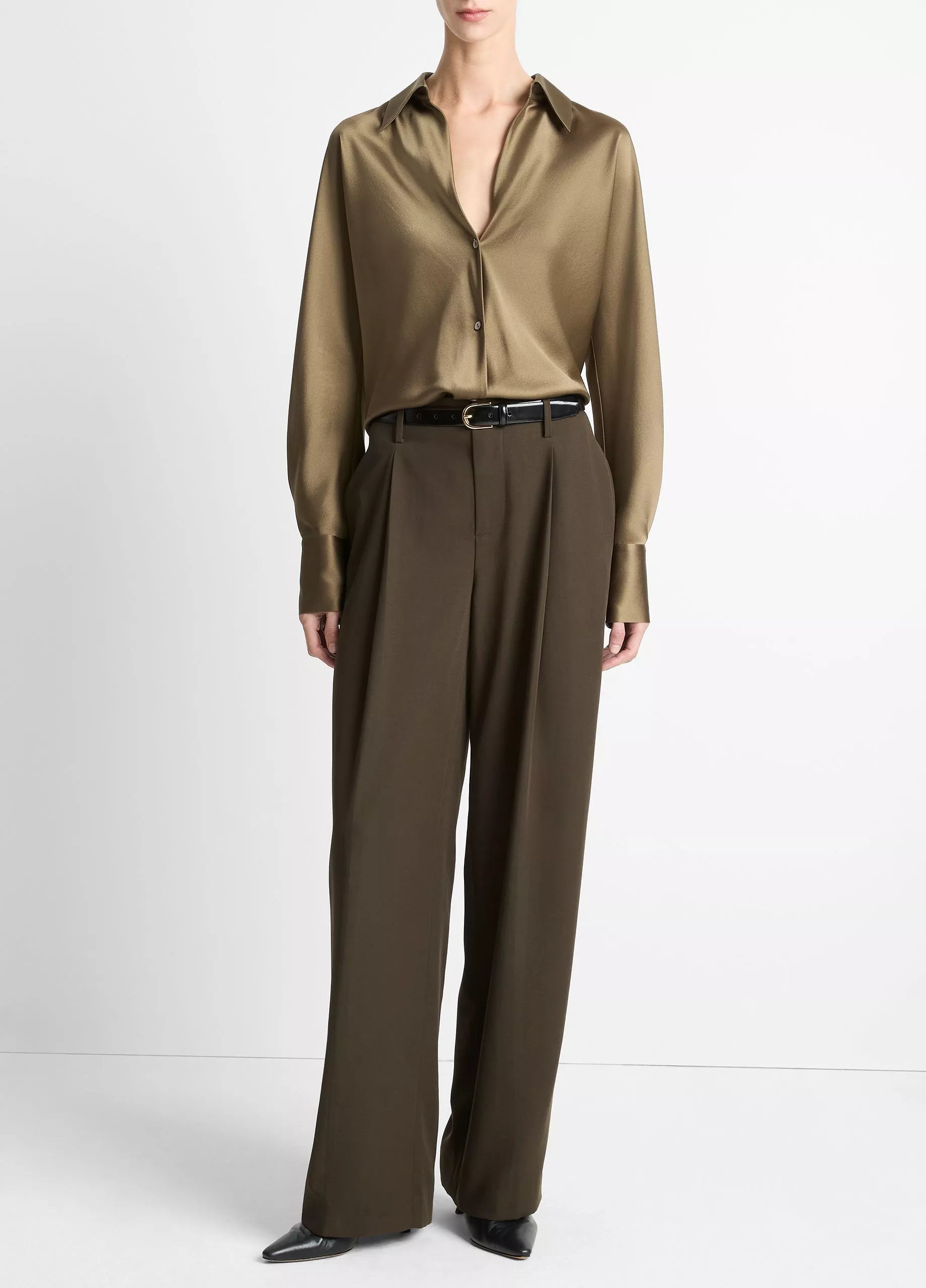 Vince Silk Bias Long-Sleeve Blouse - Cypress
