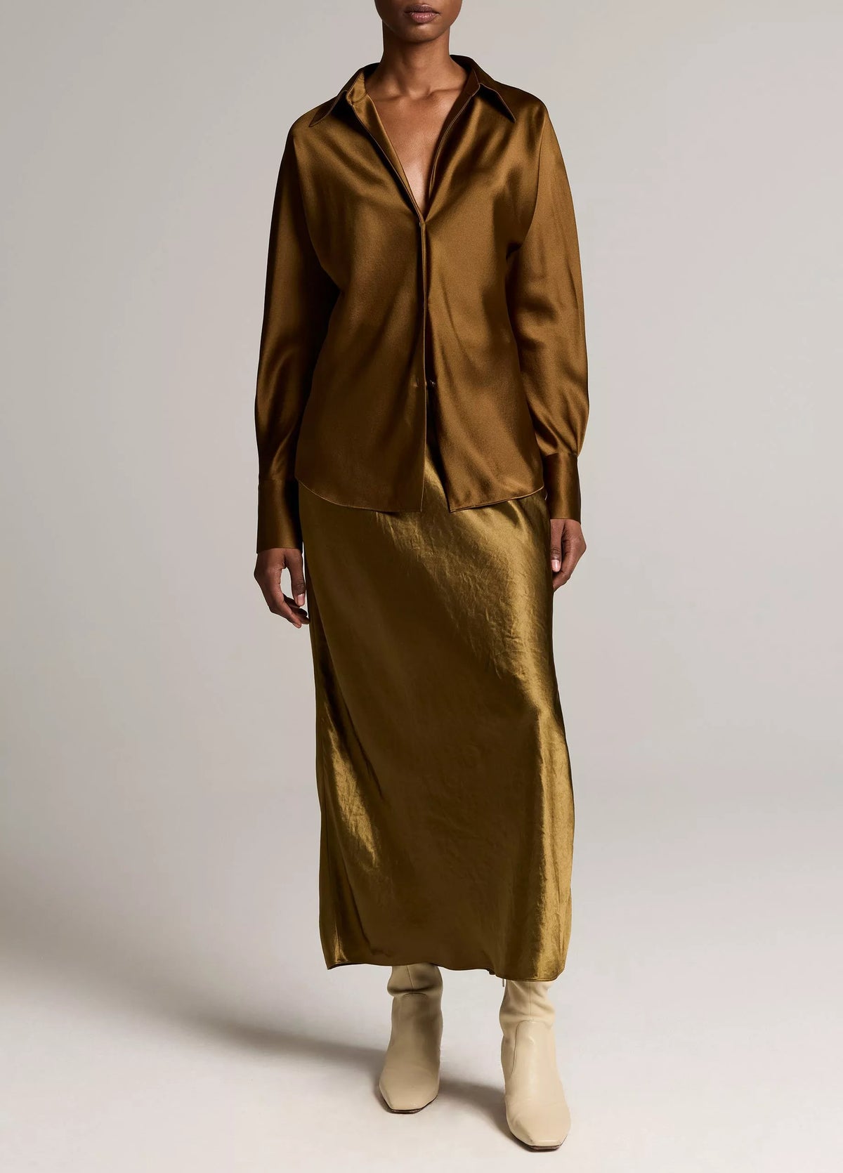 Vince Silk Bias Blouse - Moss Ochre