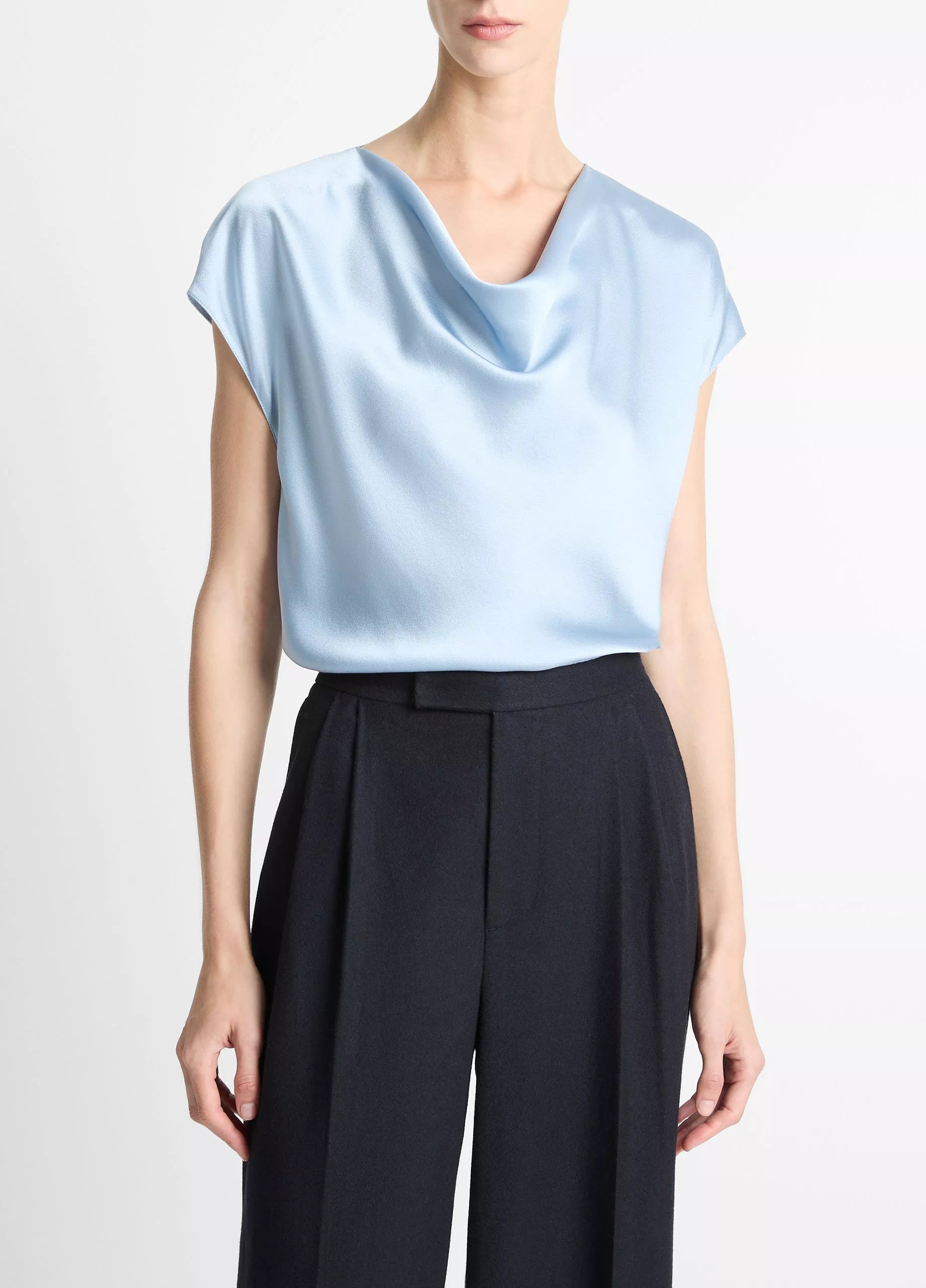 Vince  Silk Cowl-Neck Blouse - Pale Amalfi
