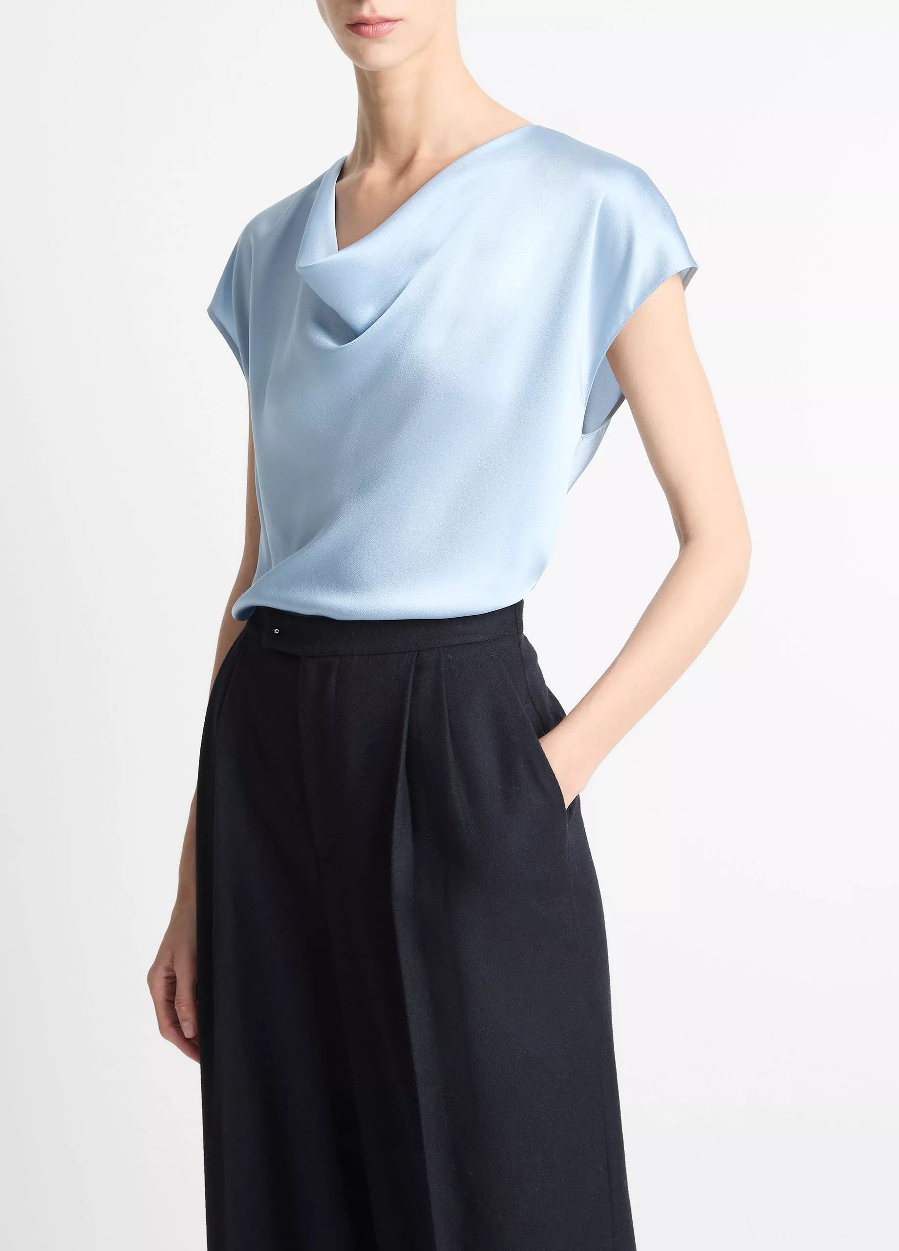 Vince  Silk Cowl-Neck Blouse - Pale Amalfi
