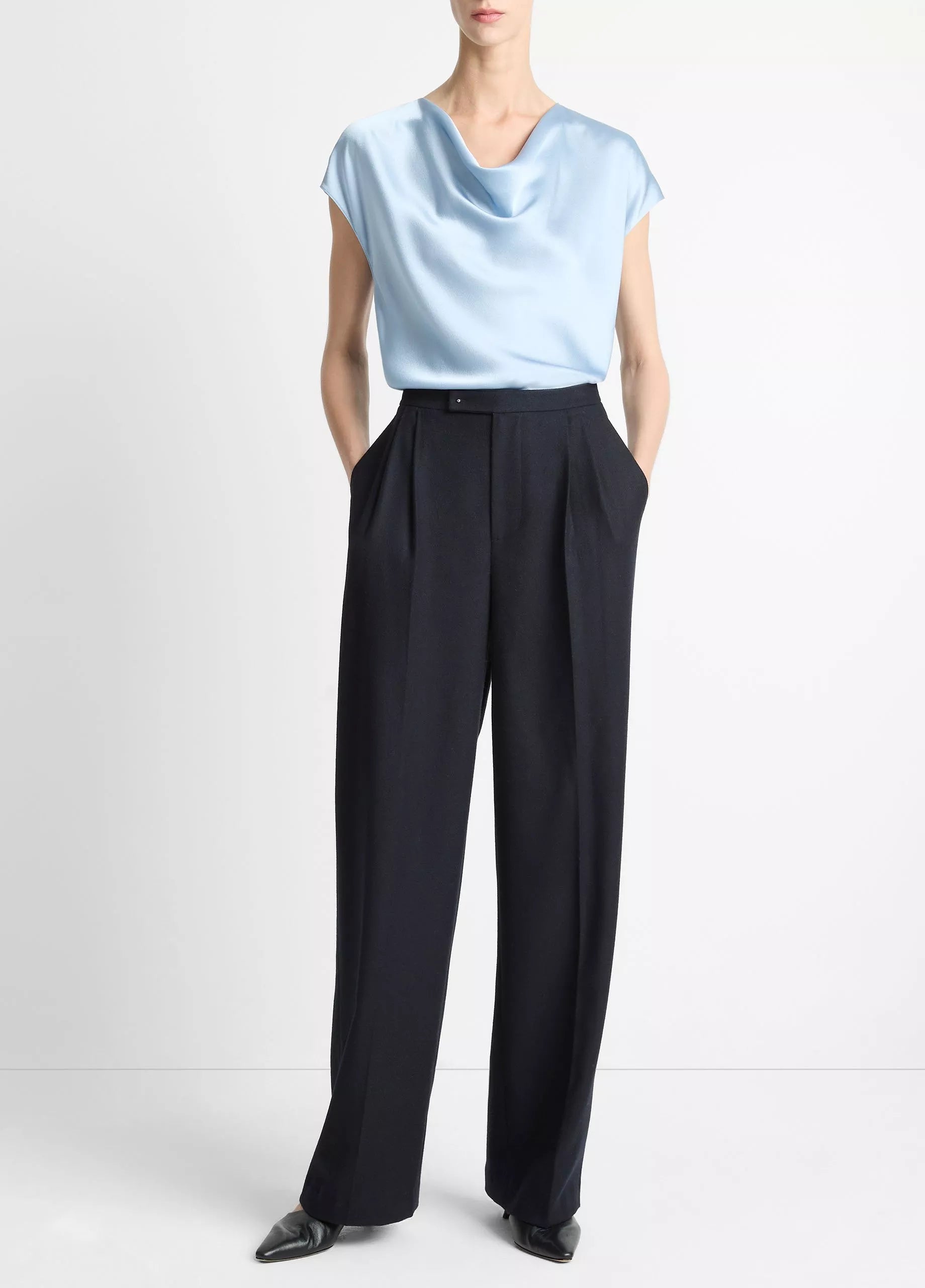 Vince  Silk Cowl-Neck Blouse - Pale Amalfi