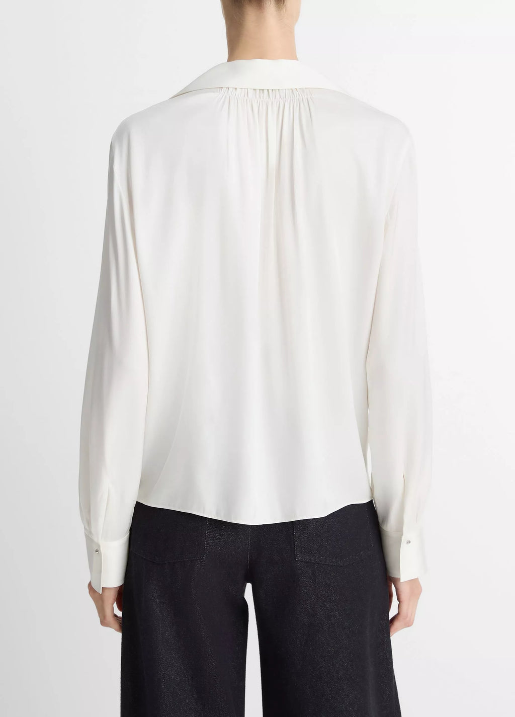 Vince Smocked Silk-Blend Long-Sleeve Blouse - Off-White