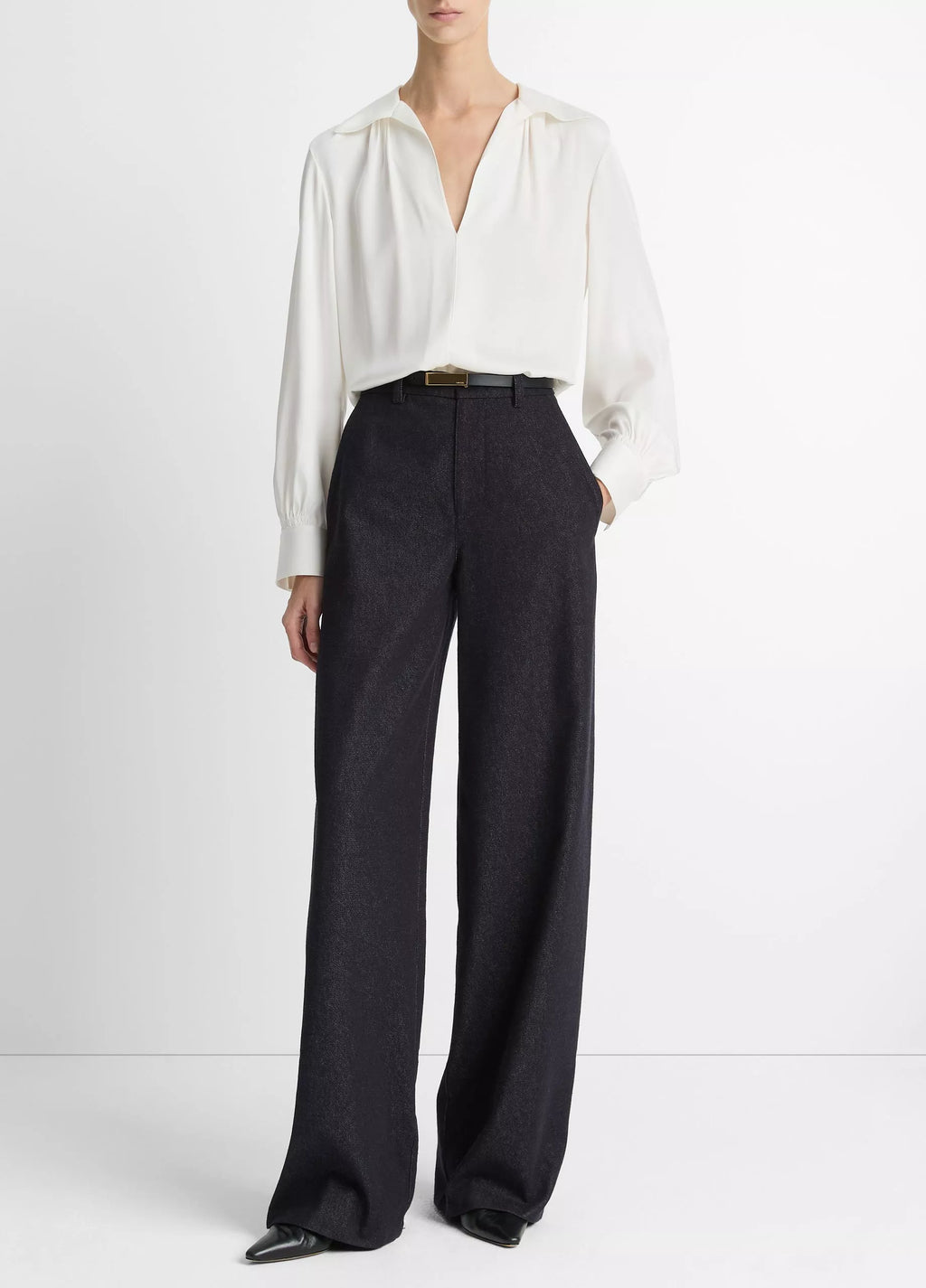 Vince Smocked Silk-Blend Long-Sleeve Blouse - Off-White