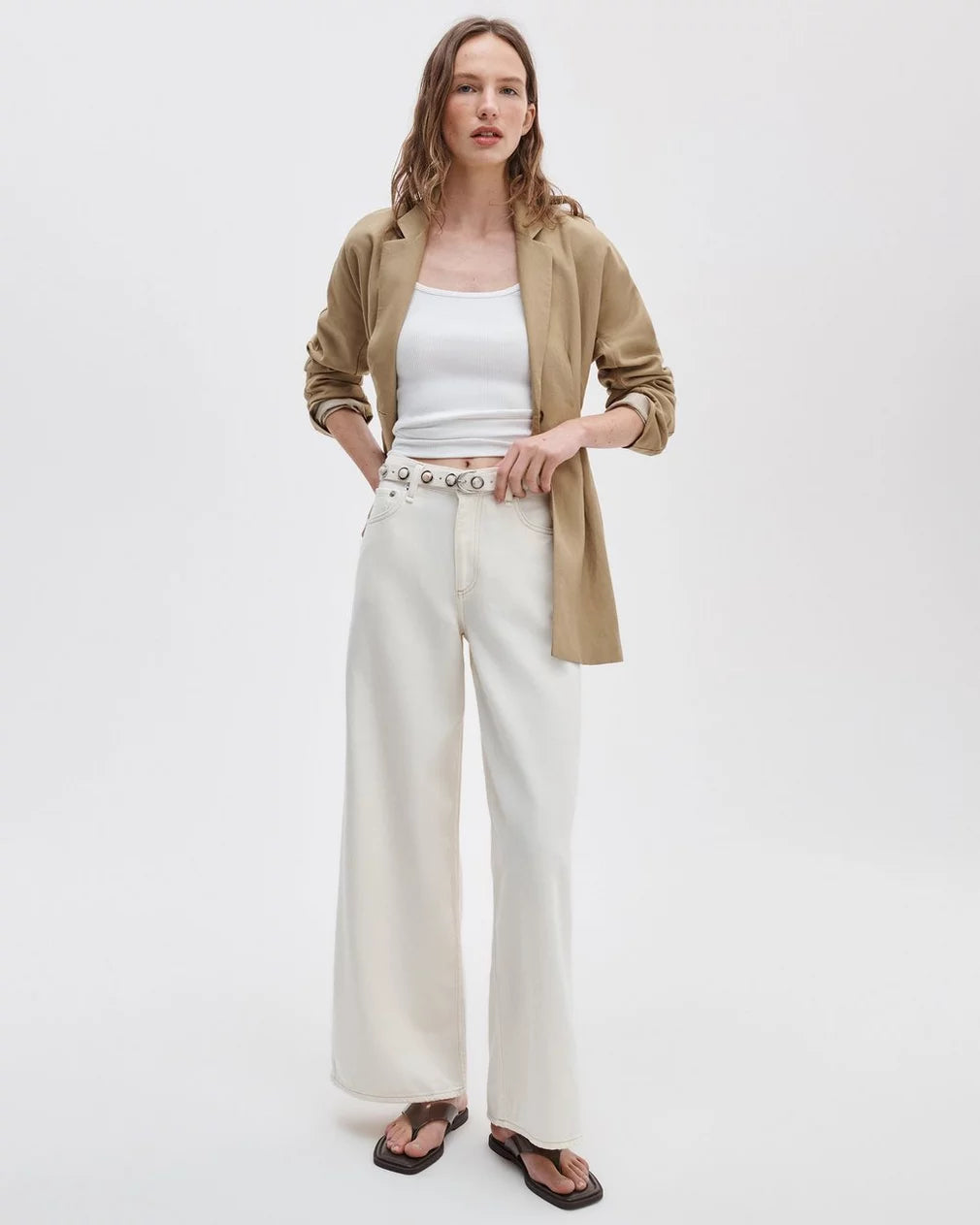 Rag & Bone Sofie Ankle Wide-Leg Jean- Ecru