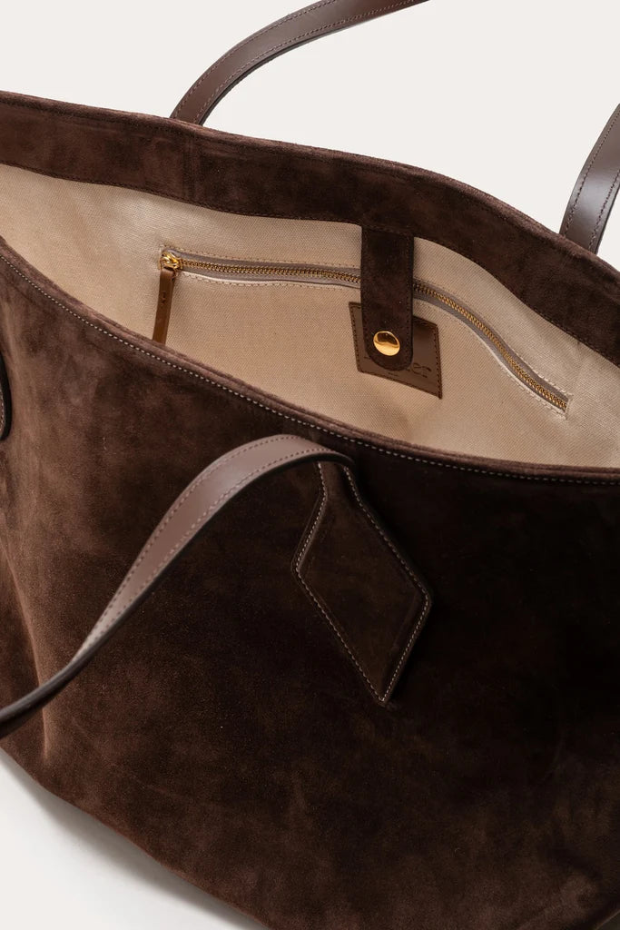 Liffner Sprout Tote Large Dark Brown Suede