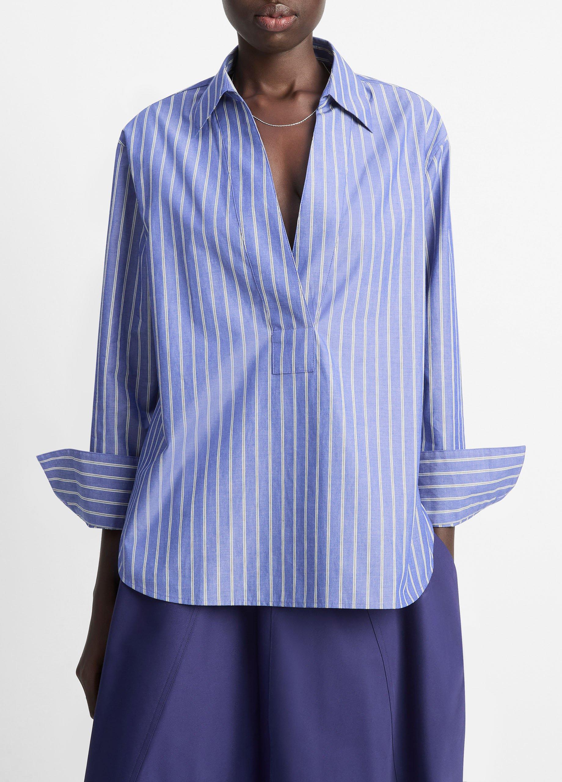 Vince Striped Cotton Relaxed Popover Shirt - Pale Twilight