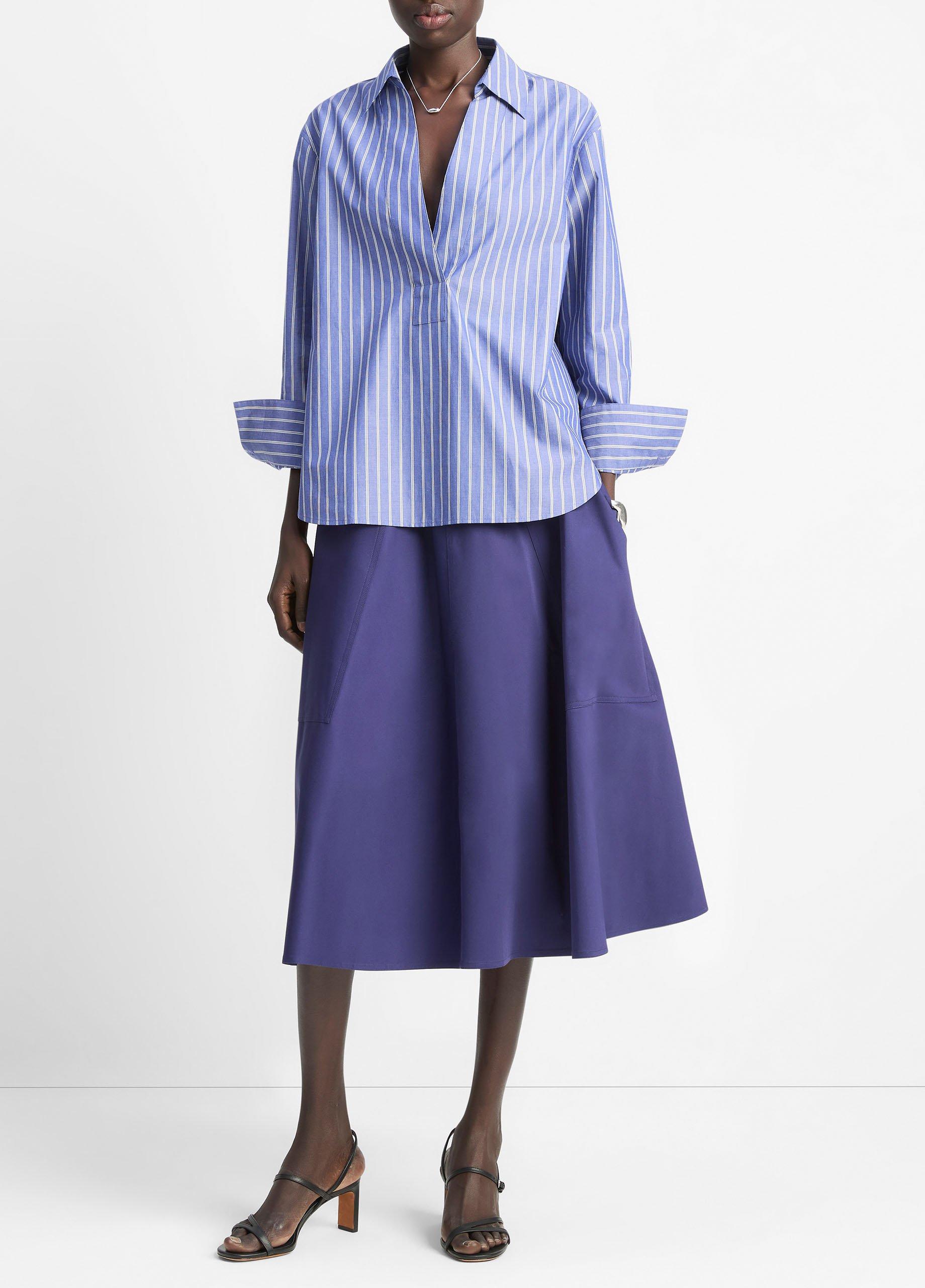 Vince Striped Cotton Relaxed Popover Shirt - Pale Twilight