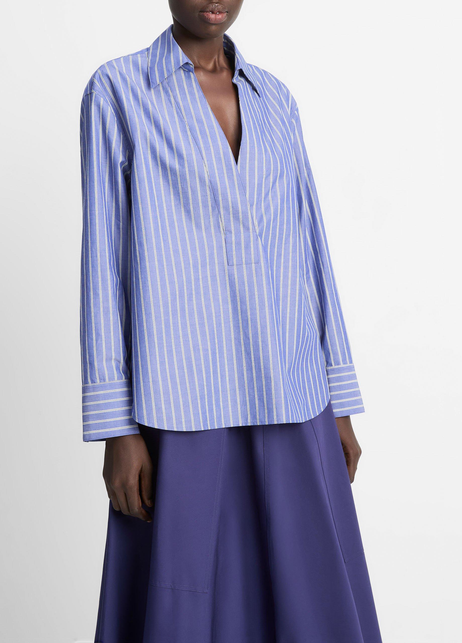 Vince Striped Cotton Relaxed Popover Shirt - Pale Twilight