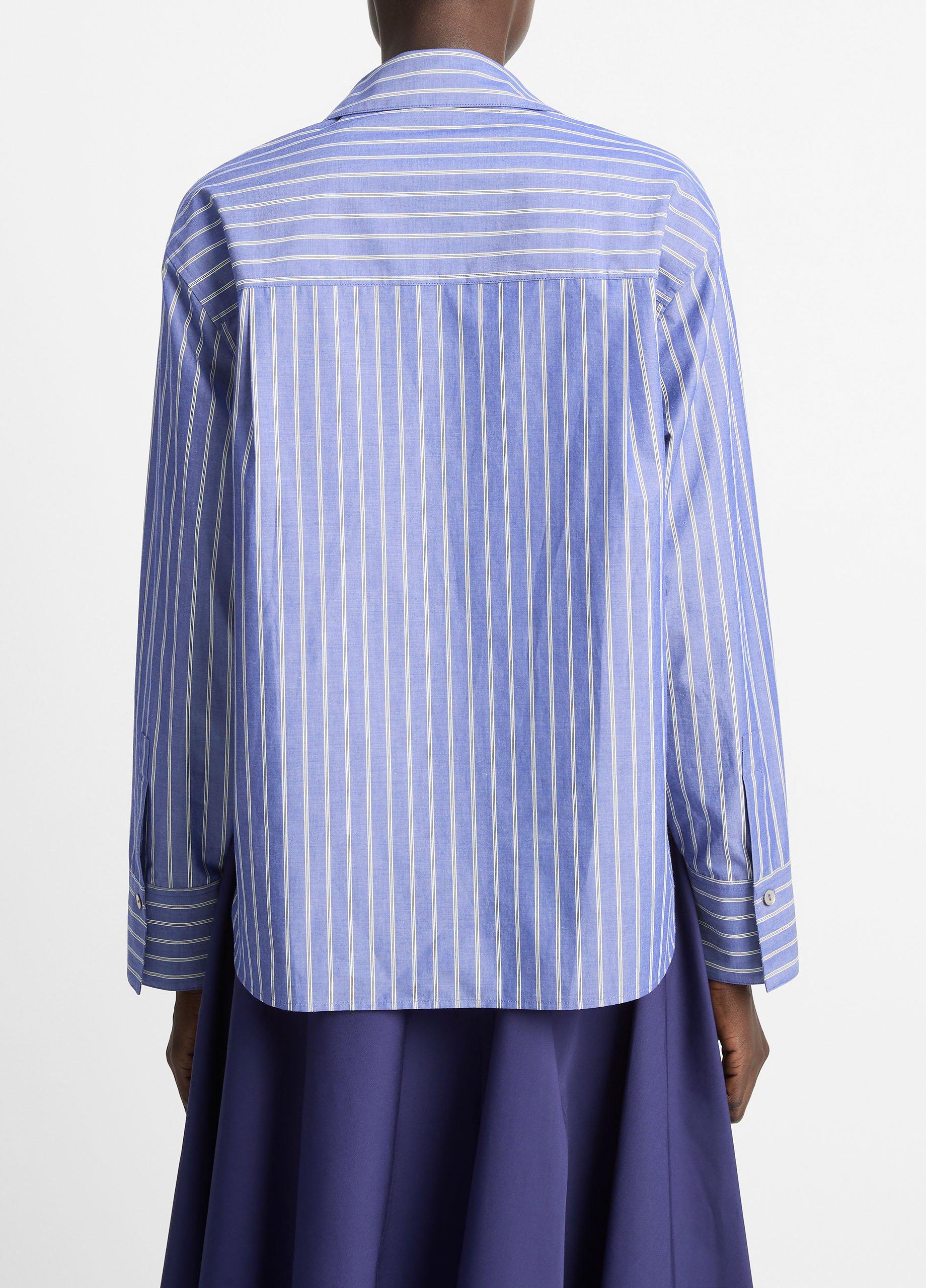 Vince Striped Cotton Relaxed Popover Shirt - Pale Twilight
