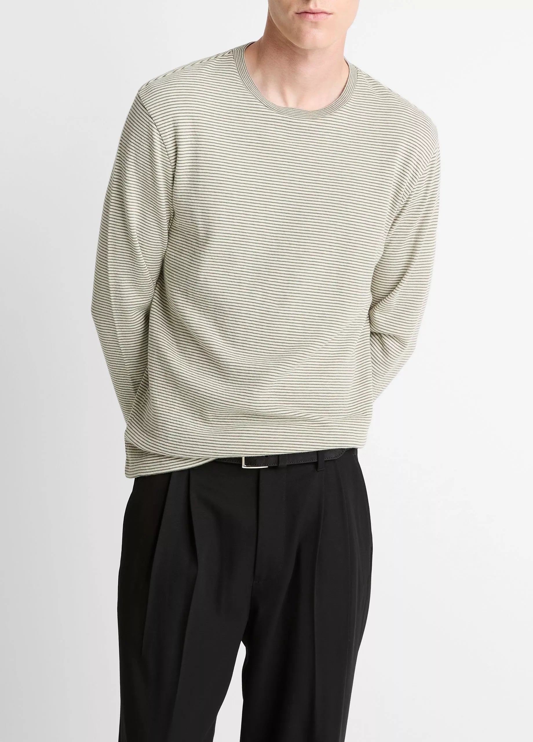 Vince Striped Double-Knit Pima Cotton Long-Sleeve T-Shirt - Meadowlark/Sycamore