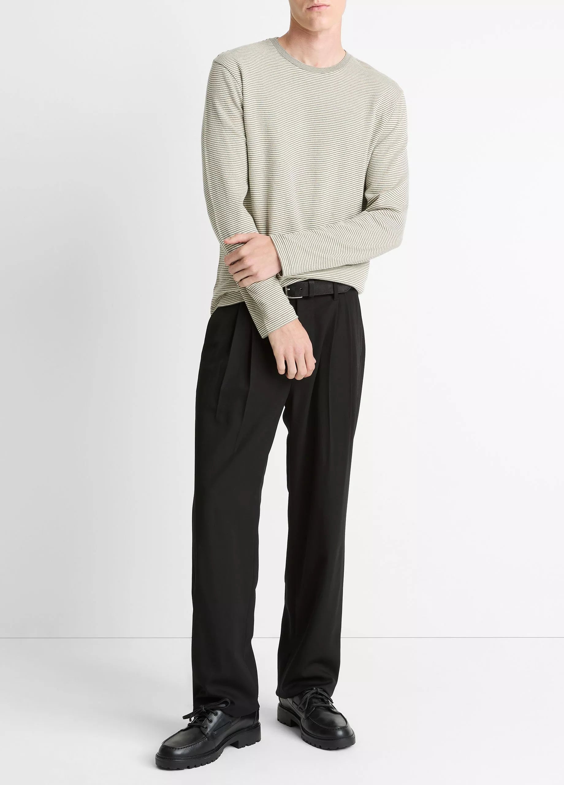 Vince Striped Double-Knit Pima Cotton Long-Sleeve T-Shirt - Meadowlark/Sycamore