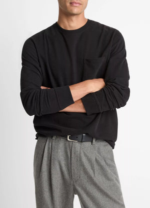 Vince Sueded Jersey Long-Sleeve Pocket Crew - Black
