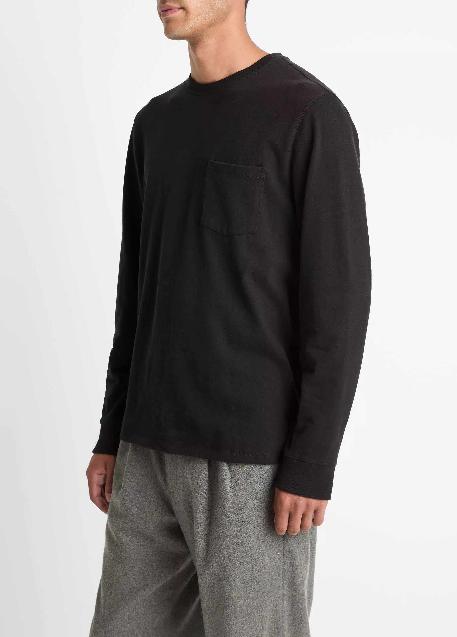 Vince Sueded Jersey Long-Sleeve Pocket Crew - Black