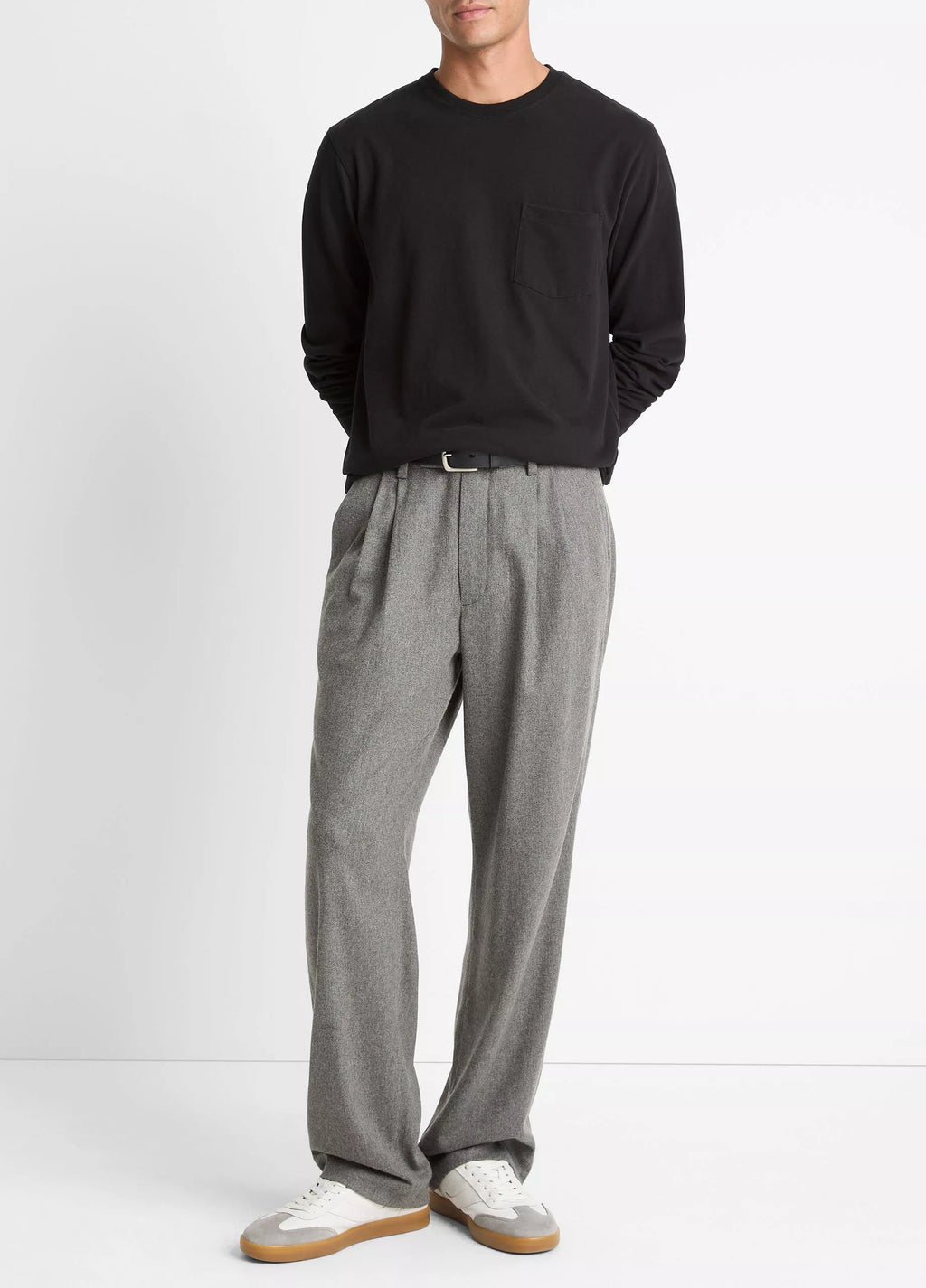 Vince Sueded Jersey Long-Sleeve Pocket Crew - Black