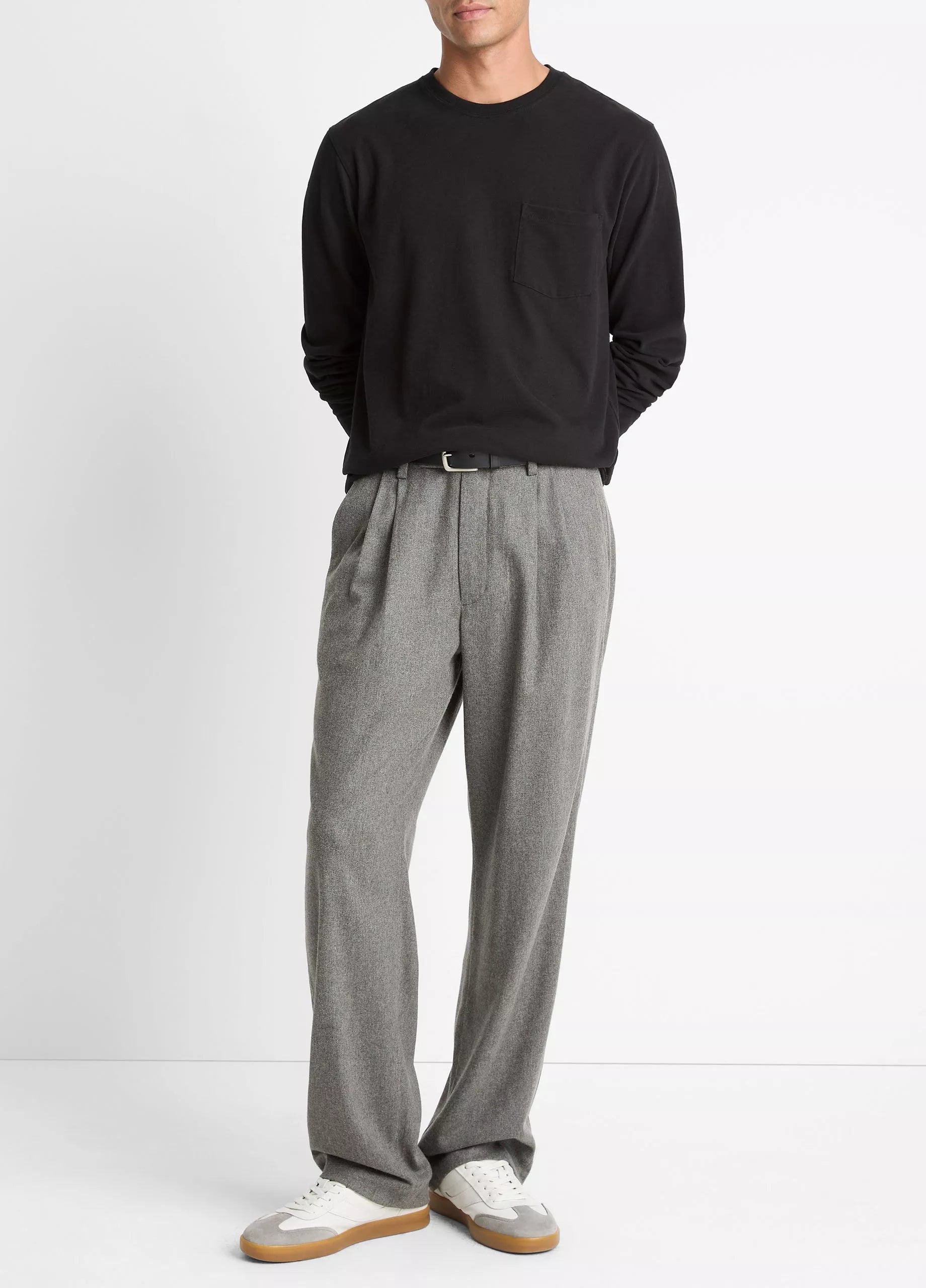 Vince Sueded Jersey Long-Sleeve Pocket Crew - Black
