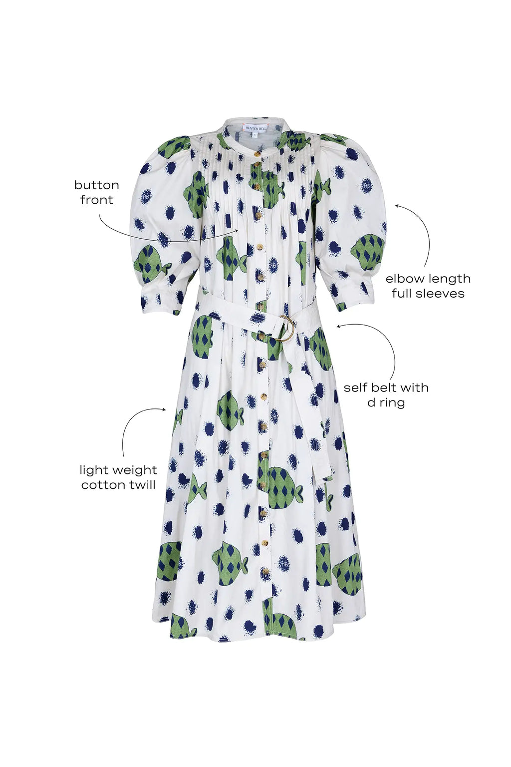 Hunter Bell Lyle Dress Belted Fish Print Midi Dress