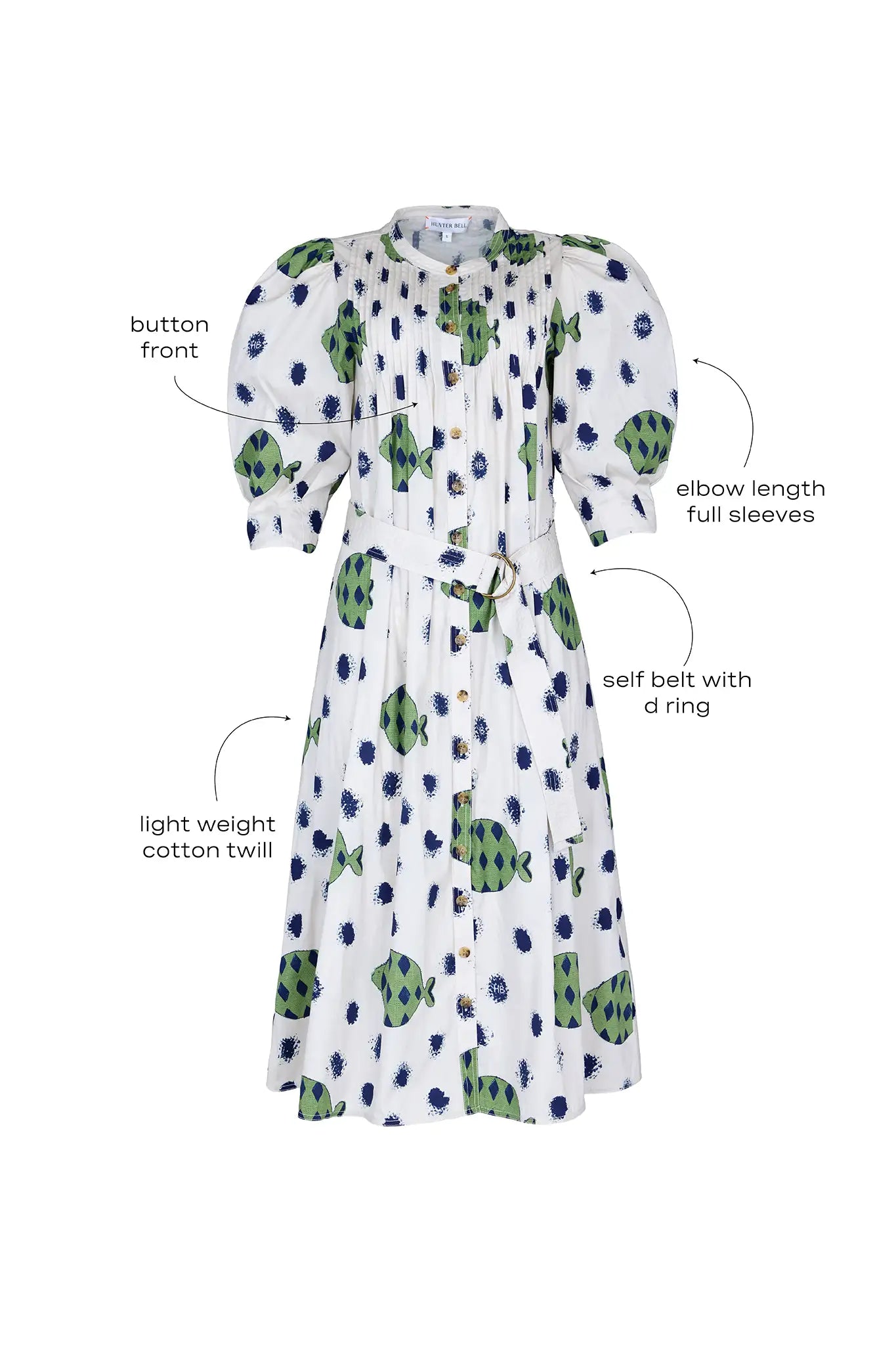 Hunter Bell Lyle Dress Belted Fish Print Midi Dress
