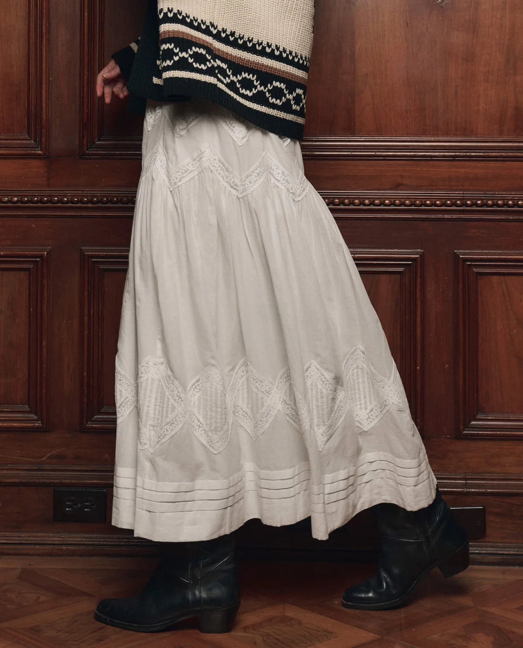 The Great Lattice Lace Victorian Skirt  - White
