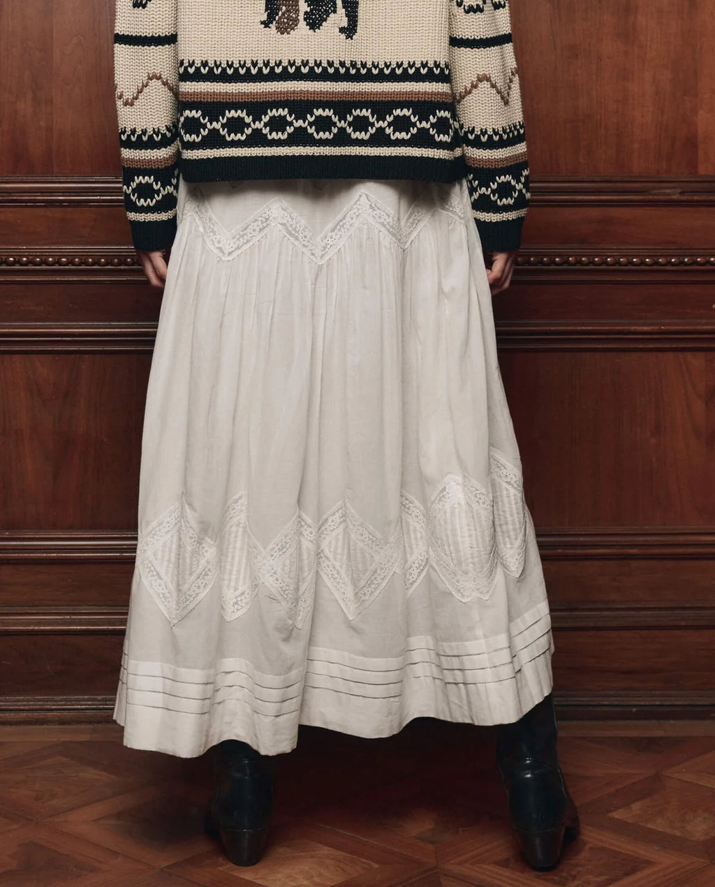 The Great Lattice Lace Victorian Skirt  - White