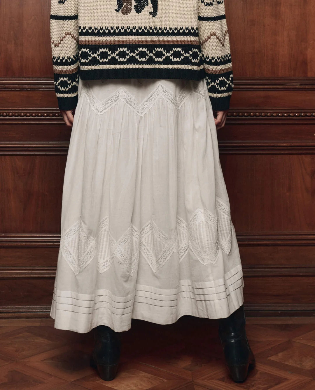 The Great Lattice Lace Victorian Skirt  - White