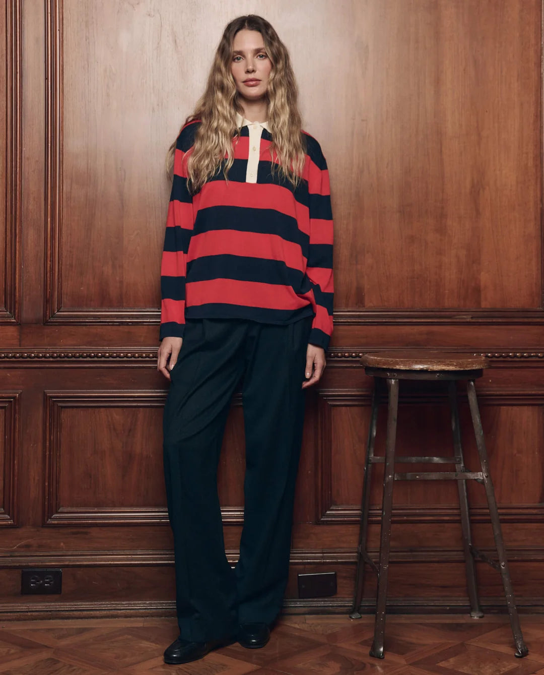 The Great Academy Polo Sweater - Hot Red League Stripe