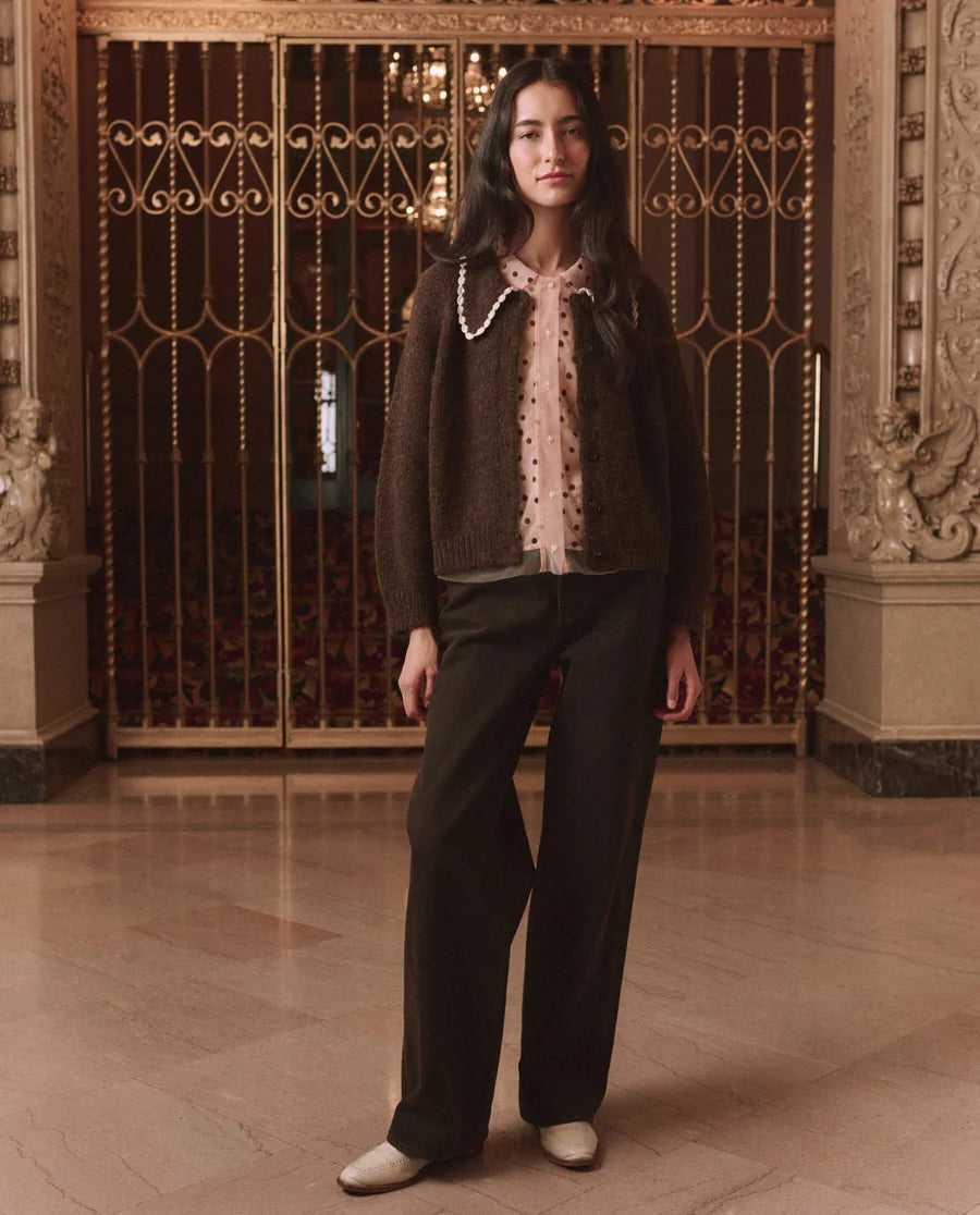 The Great Crochet Collar Cardigan - Brown