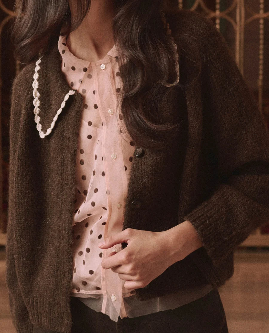 The Great Crochet Collar Cardigan - Brown