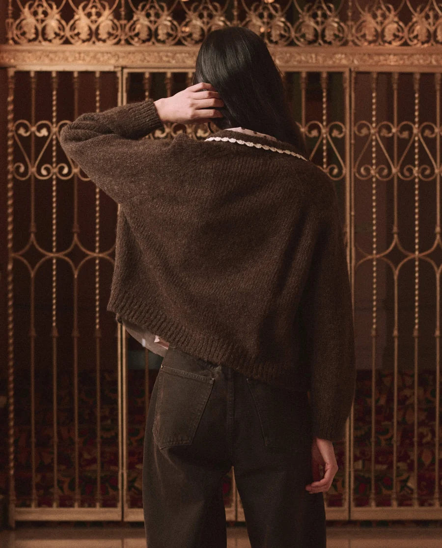 The Great Crochet Collar Cardigan - Brown