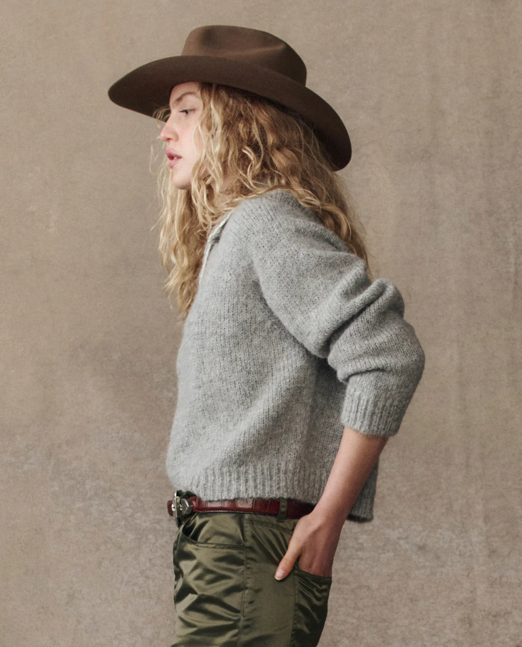 The Great The Crochet Collar Pullover - Heather Grey