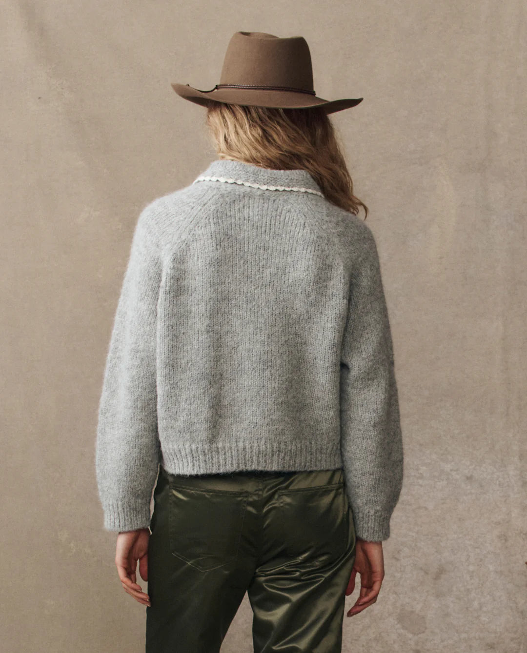 The Great The Crochet Collar Pullover - Heather Grey