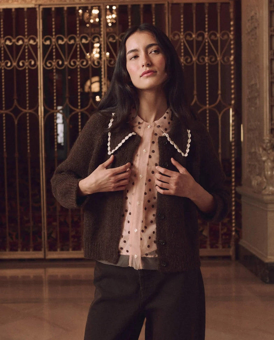 The Great Crochet Collar Cardigan - Brown