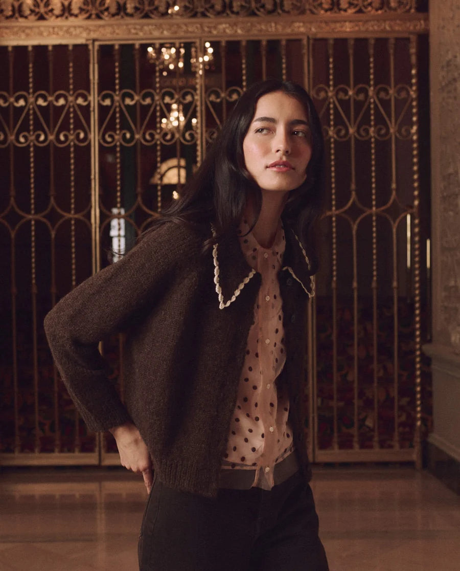 The Great Crochet Collar Cardigan - Brown