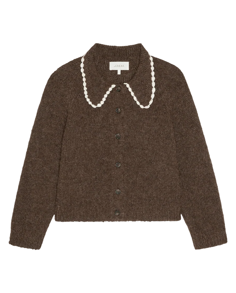 The Great Crochet Collar Cardigan - Brown