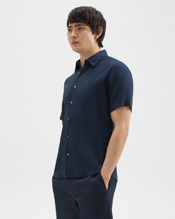 Theory Irving Short-Sleeve Shirt in Relaxed Linen -  Baltic