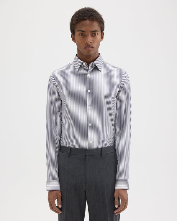 Theory Irving Shirt in Striped Good Cotton - White/Pestle