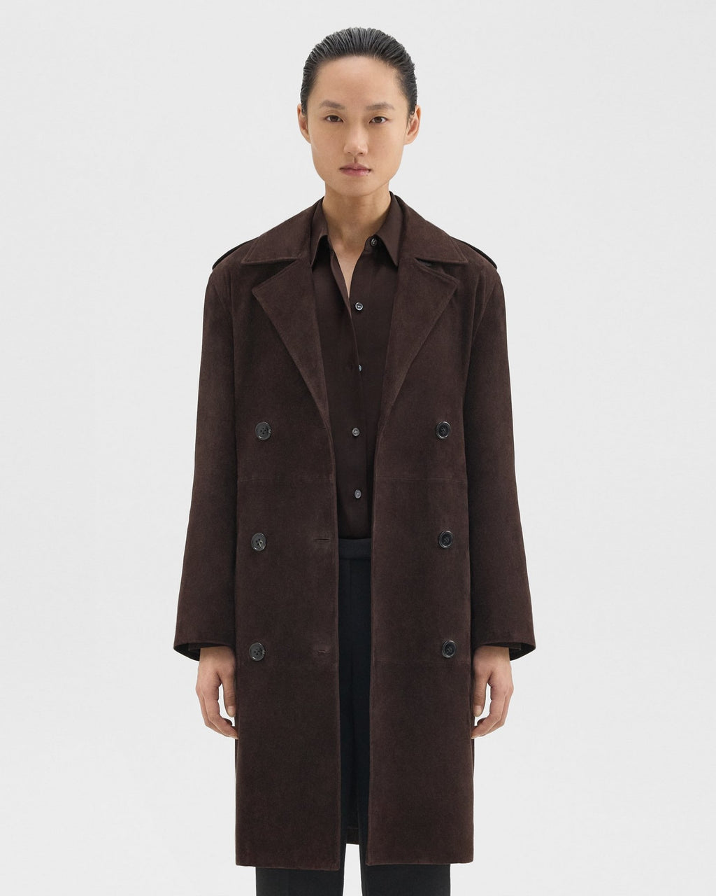 Theory Utility Trench Coat in Suede