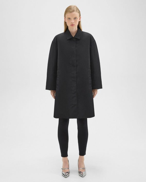 Theory A-Line Car Coat in Recycled Nylon - Black