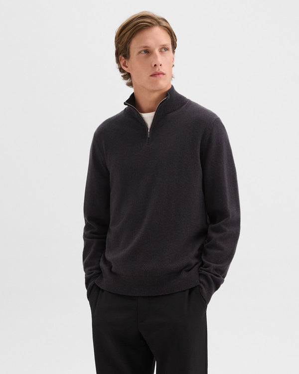 Theory Hilles Quarter-Zip Cashmere Sweater - Hickory Melange