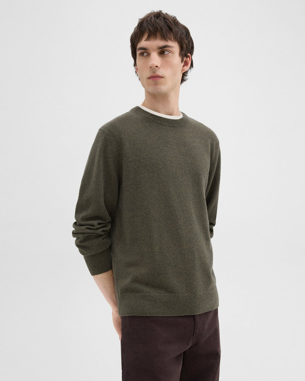 Theory Hilles Cashmere Crewneck Sweater - Hunter Green Melange