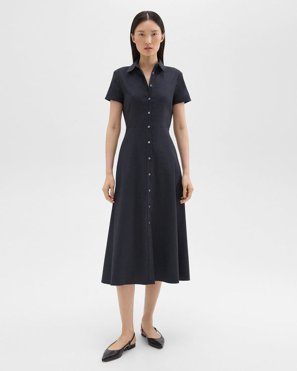 Theory Midi Shirt Dress in Good Linen - Concord