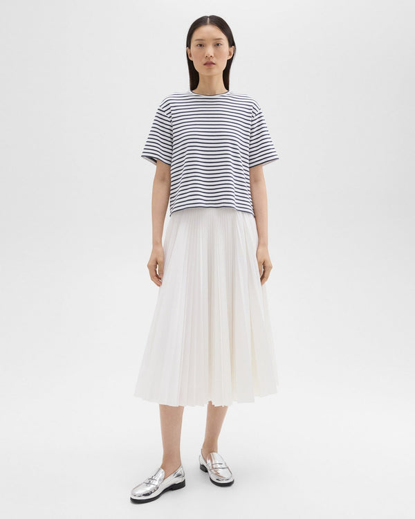 Theory Pleated Midi Skirt in Sleek Poplin - White