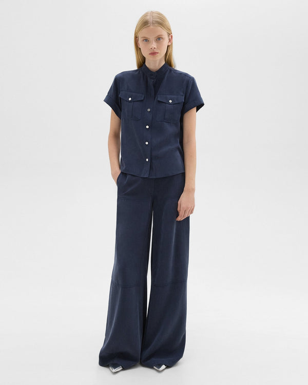 Theory Wide-Leg Carpenter Pant in Fluid Twill - Nocturne Navy