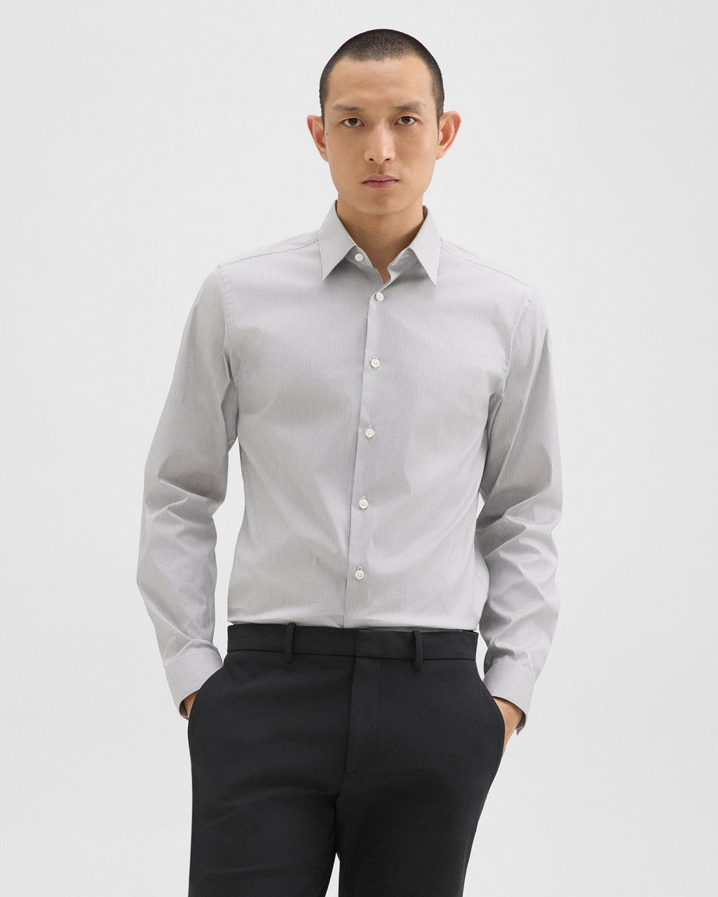 Theory Sylvain Shirt in Checked Poplin - Black/White