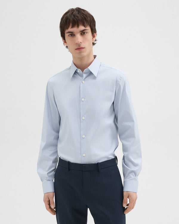 Theory Sylvain Shirt in Checked Poplin - Olympic/White