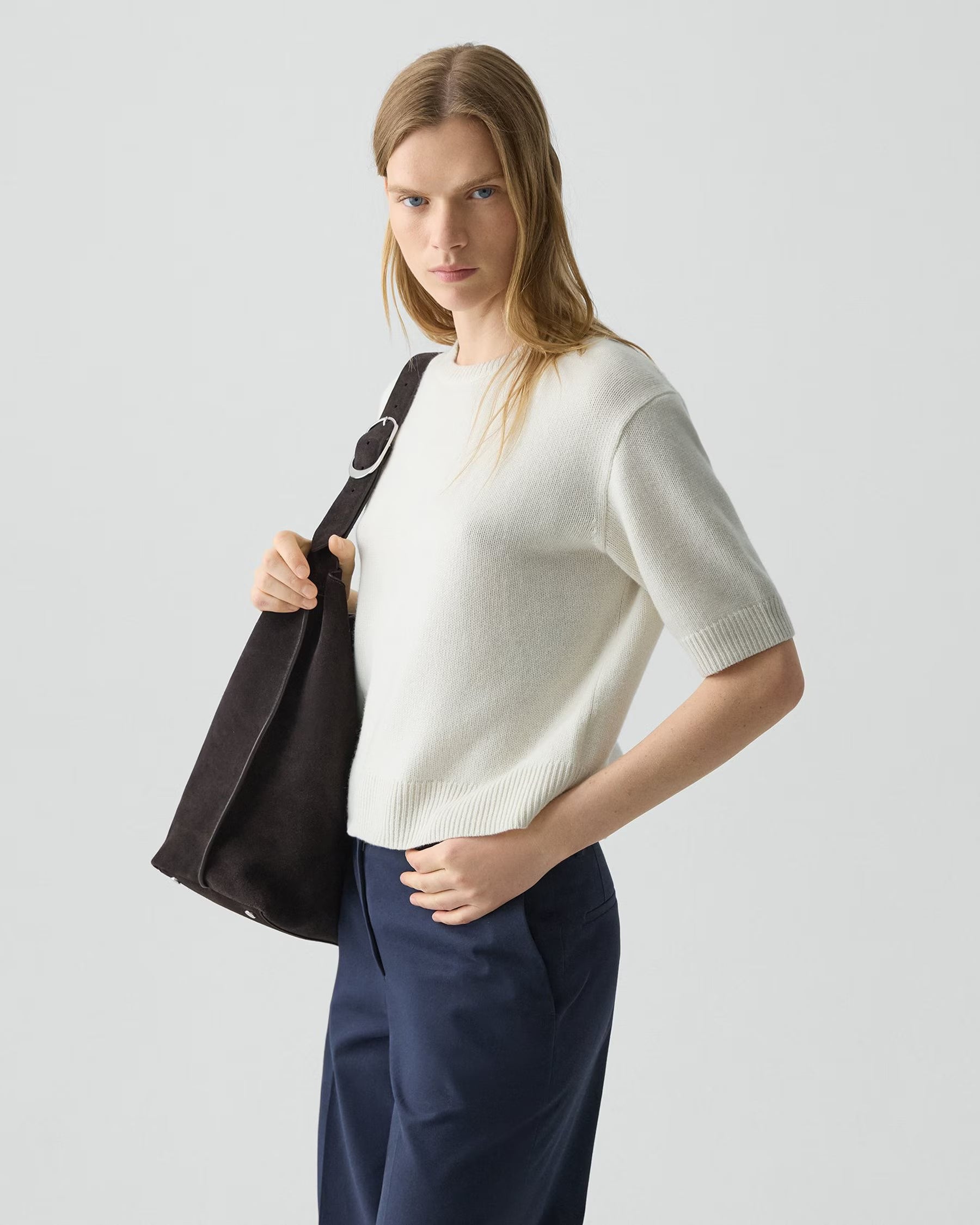 Theory Cashmere Cropped Tee - Ivory
