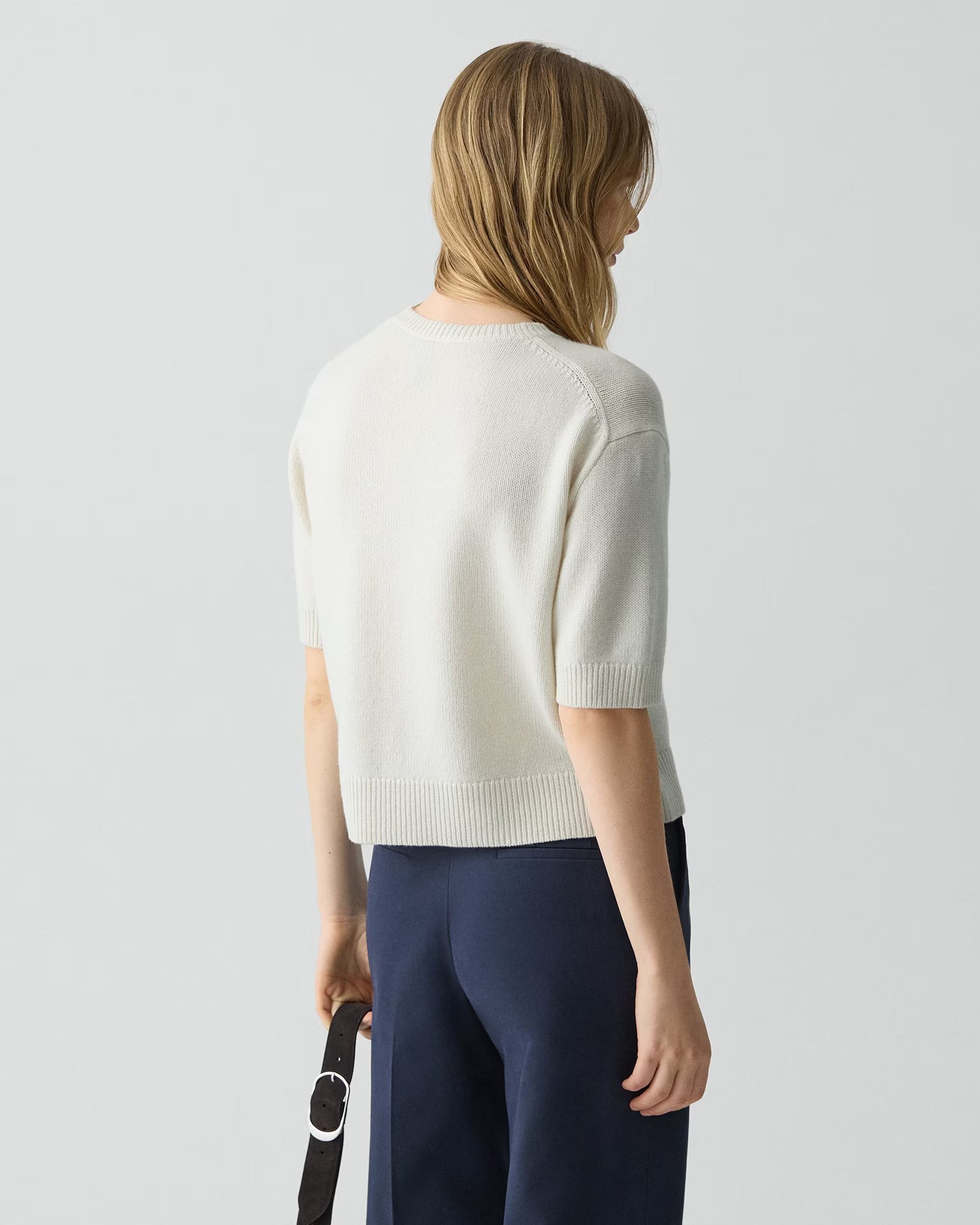 Theory Cashmere Cropped Tee - Ivory