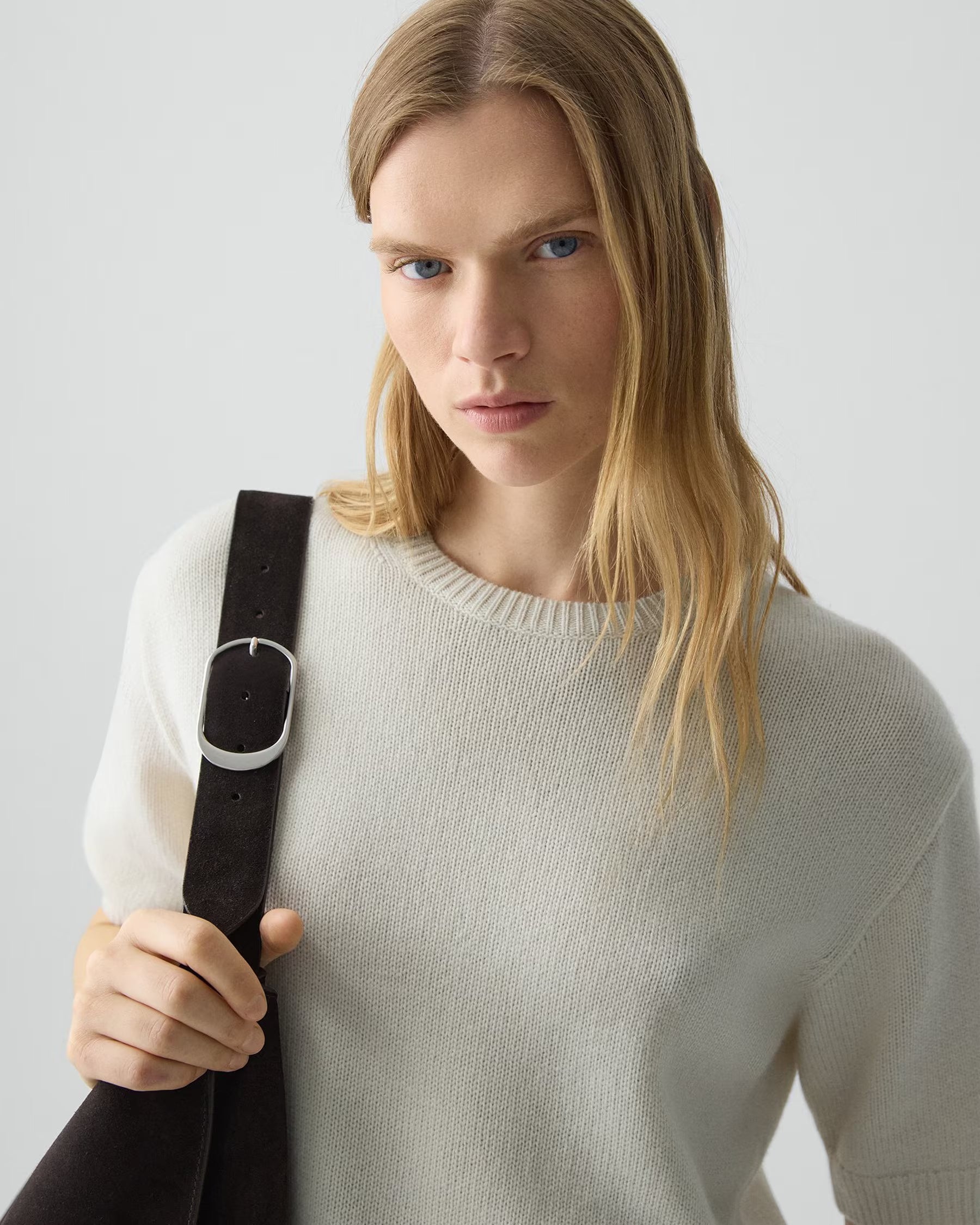 Theory Cashmere Cropped Tee - Ivory