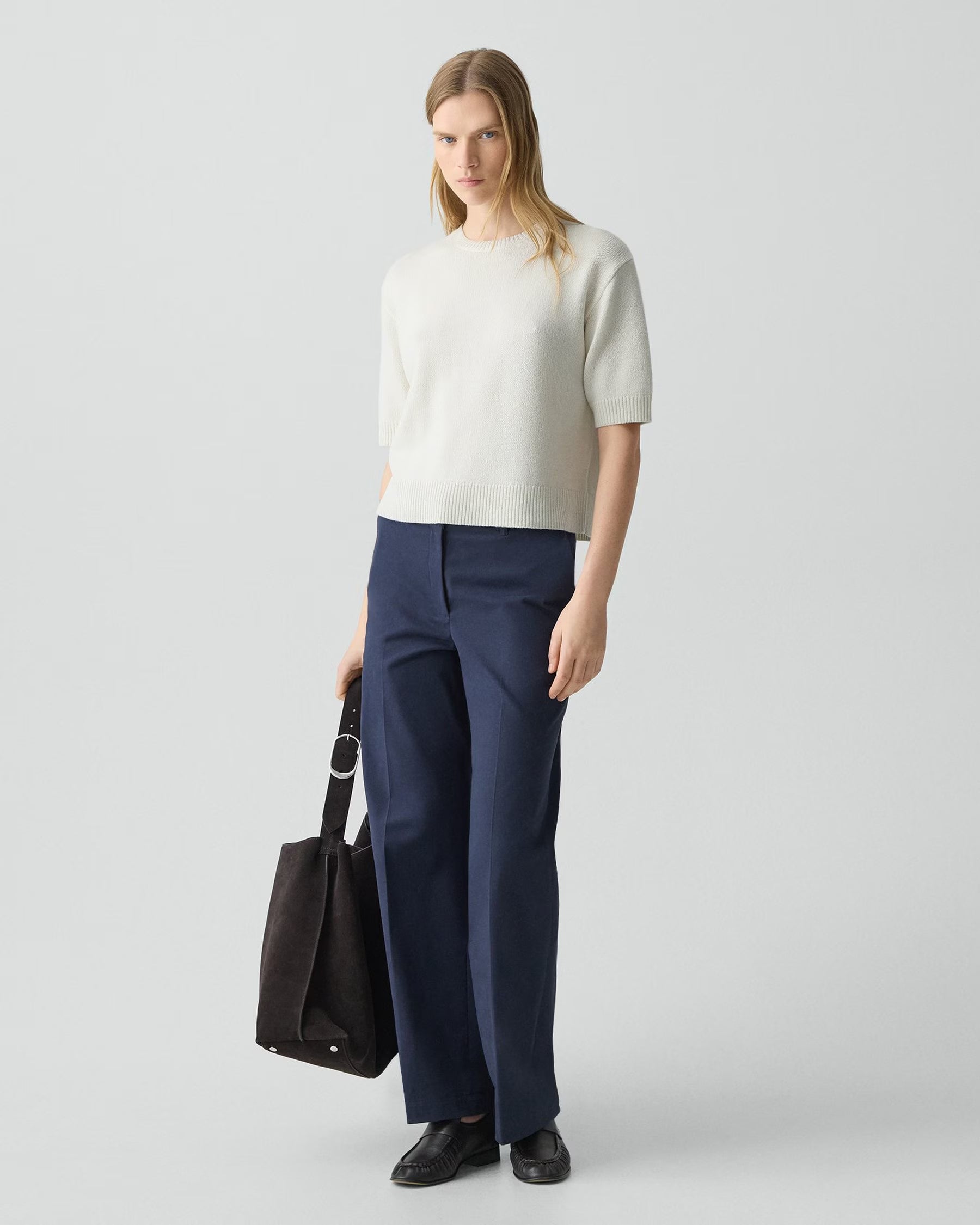 Theory Cashmere Cropped Tee - Ivory