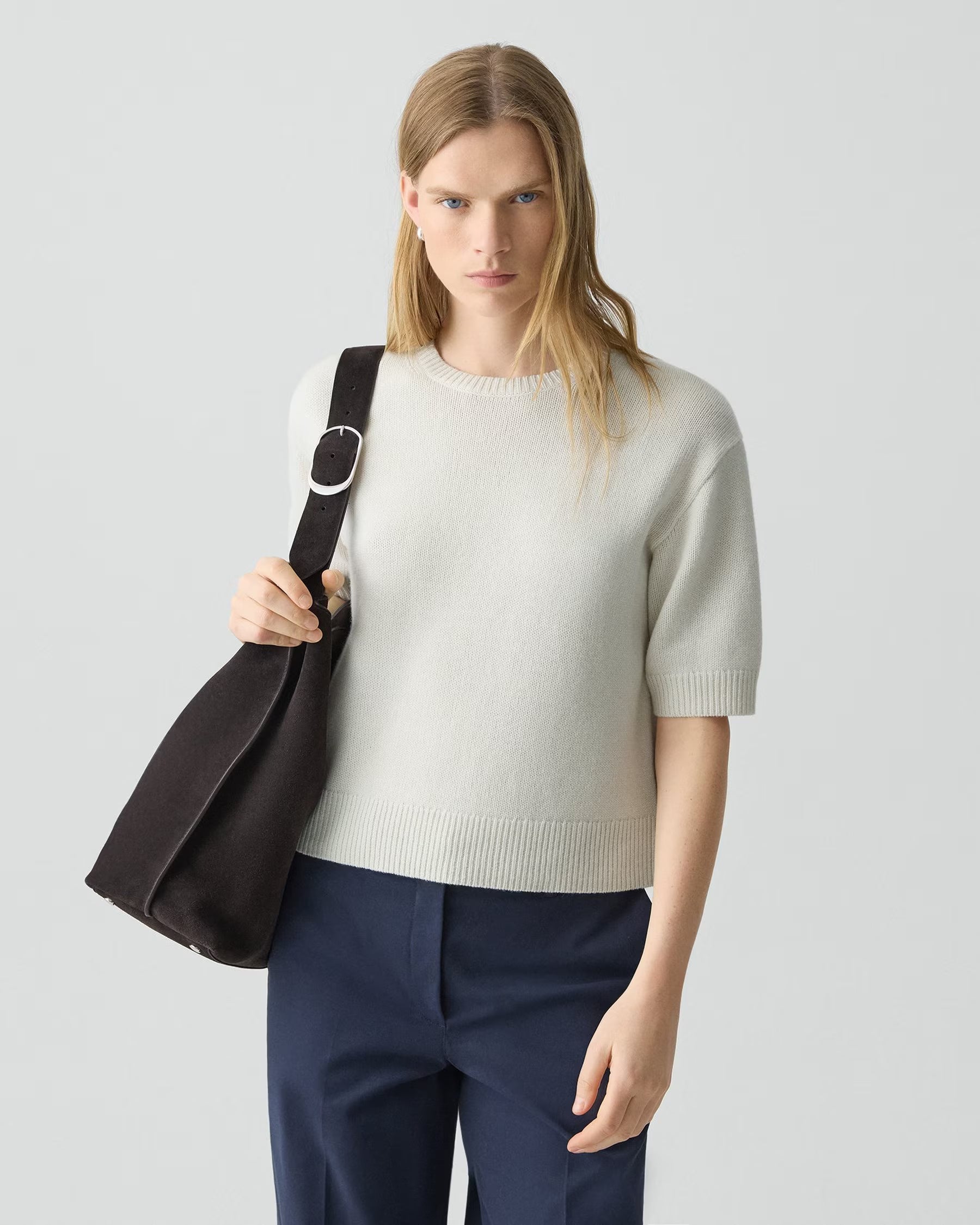 Theory Cashmere Cropped Tee - Ivory