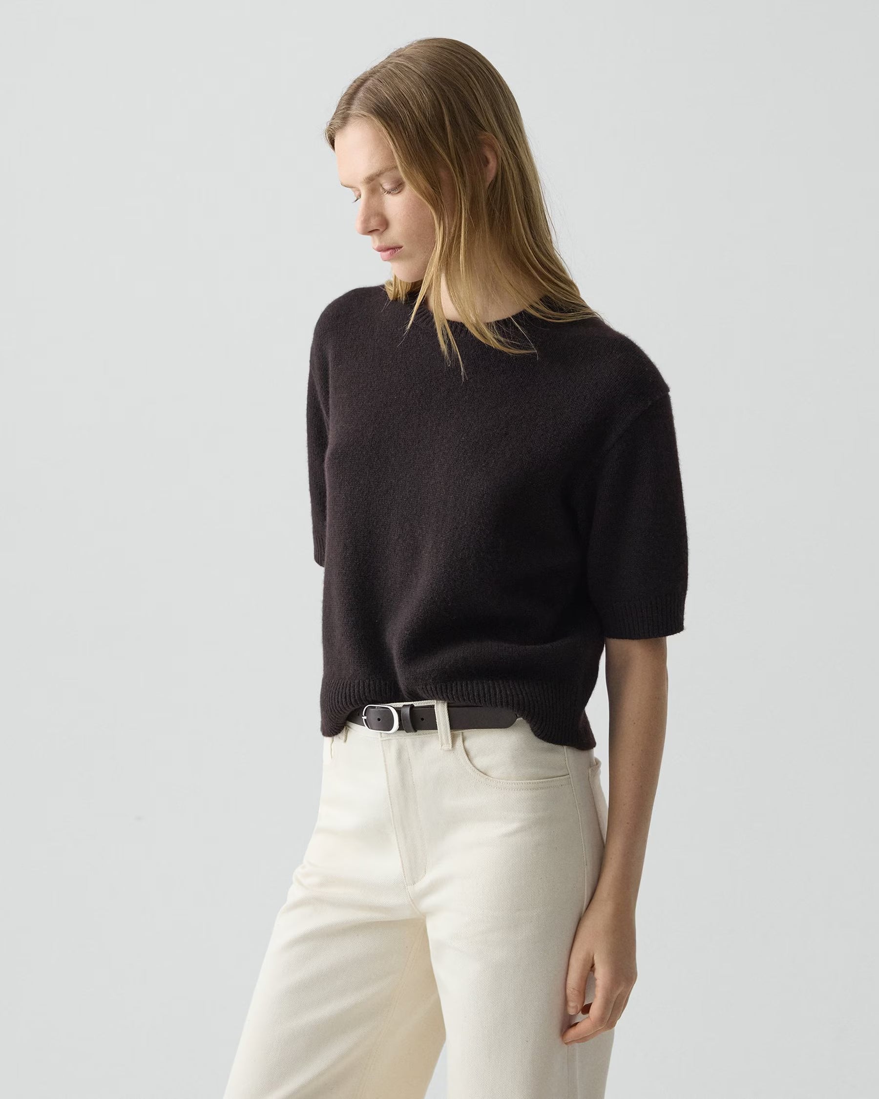 Theory Cashmere Cropped Tee - Cacao